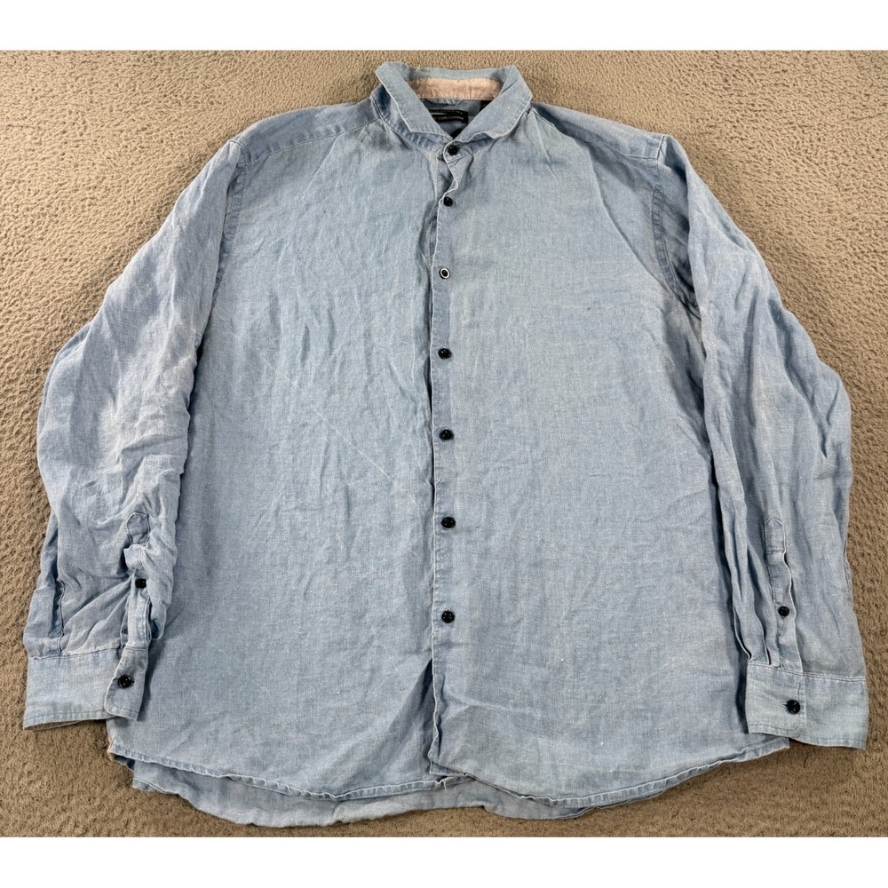 Saks Fifth Avenue Shirt Men's XL Blue Linen Classic Fit Resort Beach Button Up